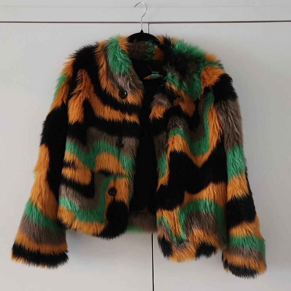 Custo Barcelona Multicolor Faux Fur Jacket - Picture 2 of 7